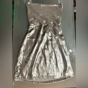 Urban Outfitters (M) Silver Argent draped front mini dress w/ Lace up back